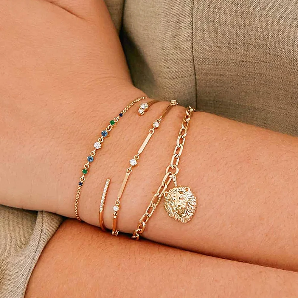 European and American Charm Bracelet Fashion 925 Sterling Silver Rainbow Color Zircon Adjustable Bracelets For Women Gift