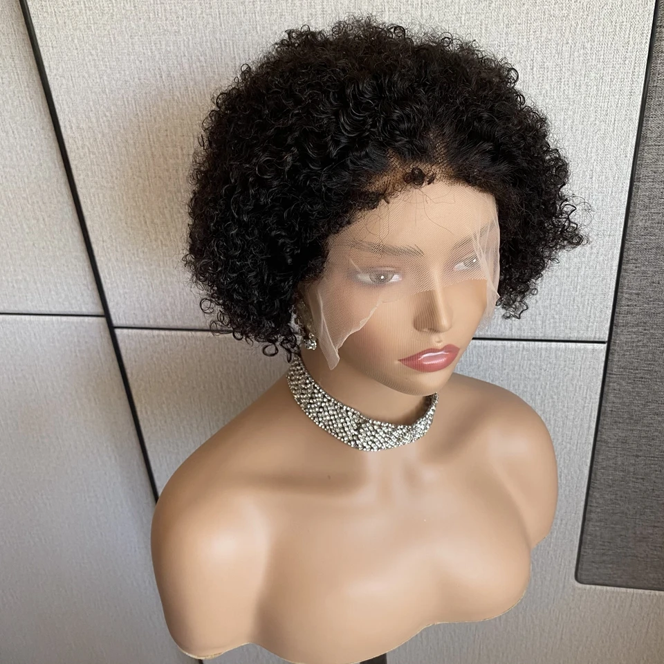 Kinky Curly Edges Natural Hairline Pixie Cut Wig Kinky Curly Human Hair Glueless Wig Short Bob Full Machine Made Wigs Ready Wear