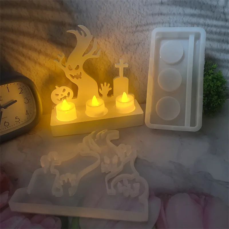 Ghost Pumpkin Concrete Clay Molds Halloween Decoration Plug-in Cross Ornament Gypsum Plaster Mould Candle Cup Holder Resin Mold