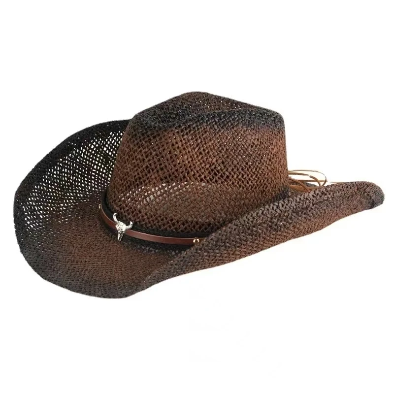 Handmade Weave Hollow Western Cowboy Hat For Men Women Summer Outdoor Cowgirl Beach Sun Straw Hat sombrero hombre