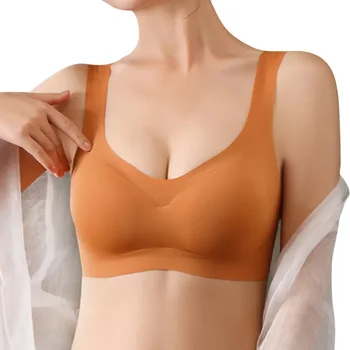 여성용 아이스 실크 브래지어 심리스 조끼 브래지어, 부드럽고 얇은 푸시업 속옷, 편안한 수면 탑, 가슴 패딩 스포츠 브라렛