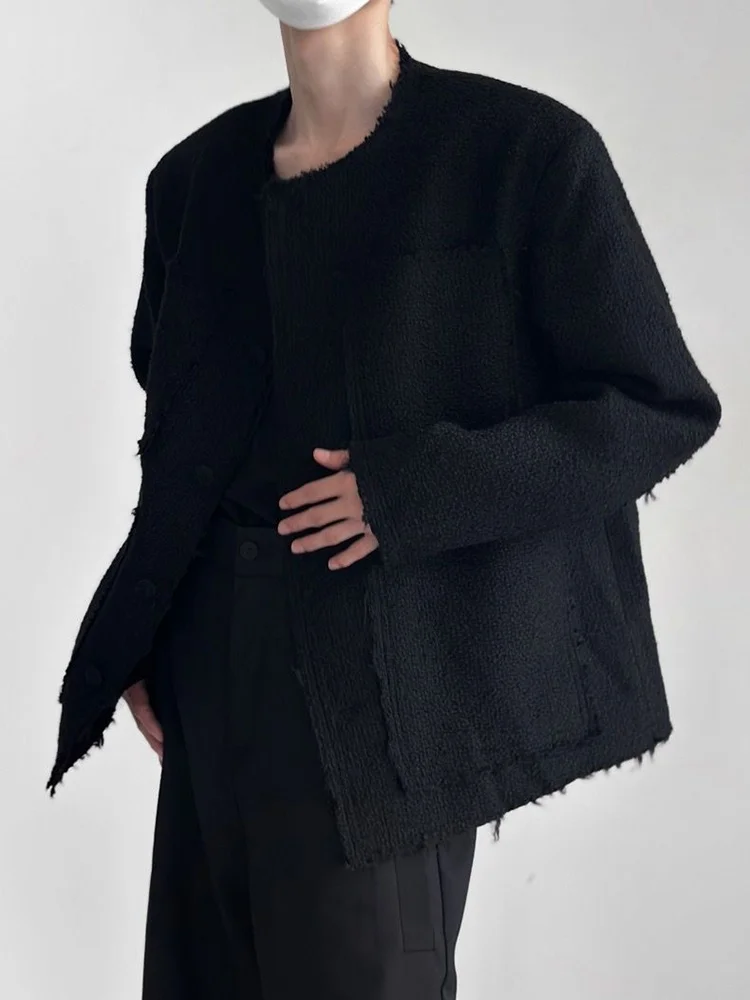 Advanced Neutral Jacket with Fringed Design Men Woven Lazy Loose Top Autumn Winter Fluffy Coats Single Breasted Knitted Cardigan