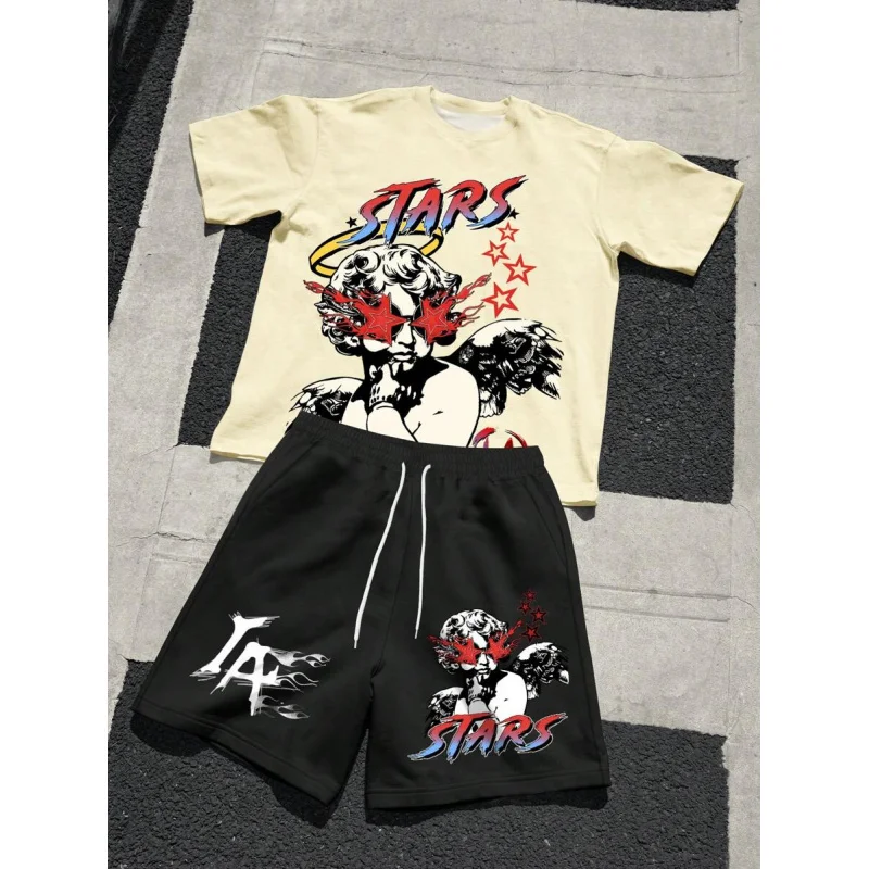 Men's Sports Set Men Gym Sportswear Shorts for Man 2 Piece Sets Big Size Men's Clothes New Shirts and T-shirts Y2k Tracksuit