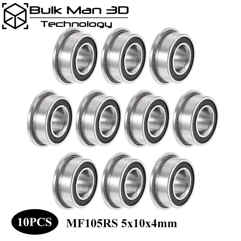 10Pcs MF105 RS Miniature Chrome Flanged MF105RS Bearing Deep Groove Ball Bearing 5x10x4mm MF105-2RS for 3D Printer