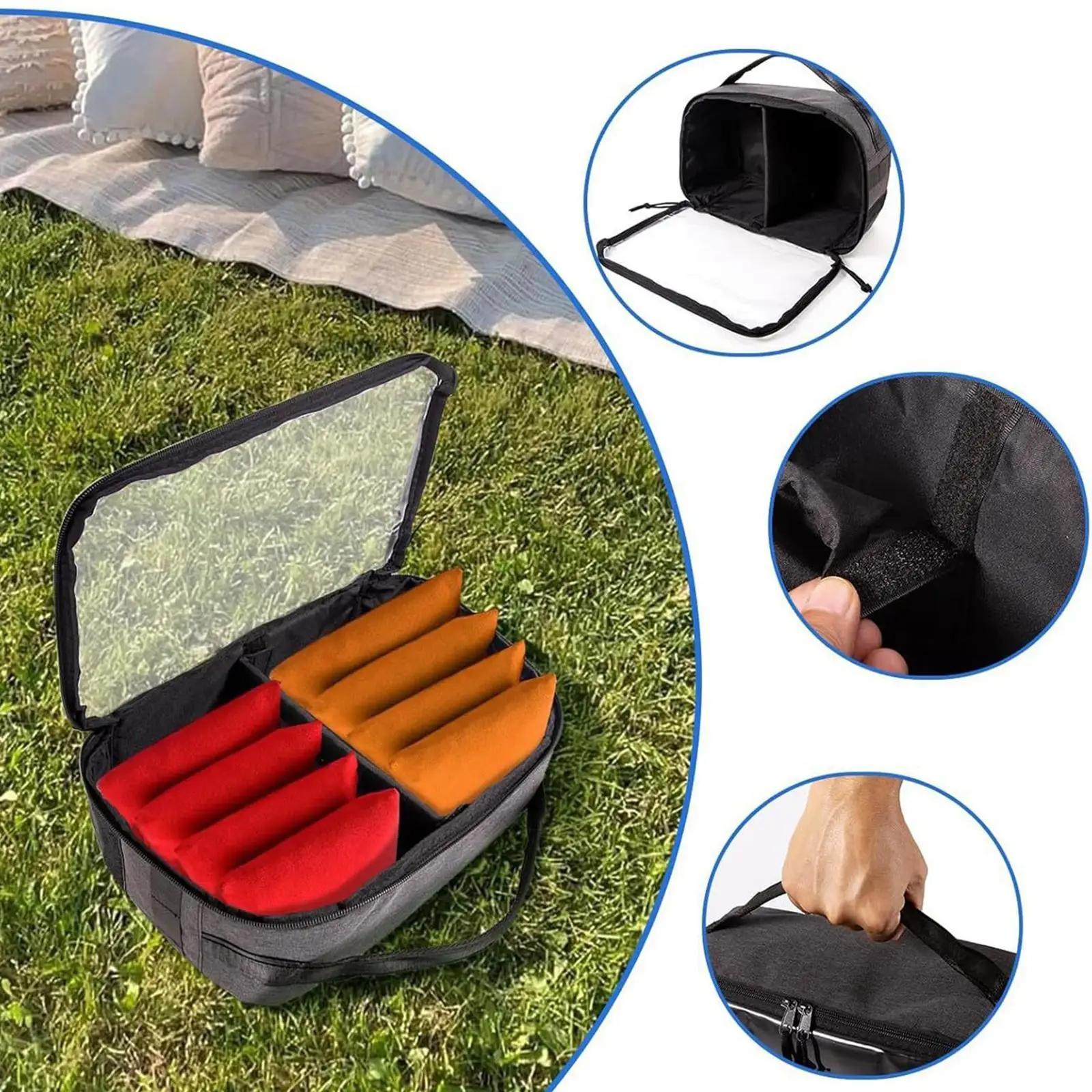

Cornhole Bags Carrying Case with Padded Divider Holds 8 Cornhole Bean Bags Corn