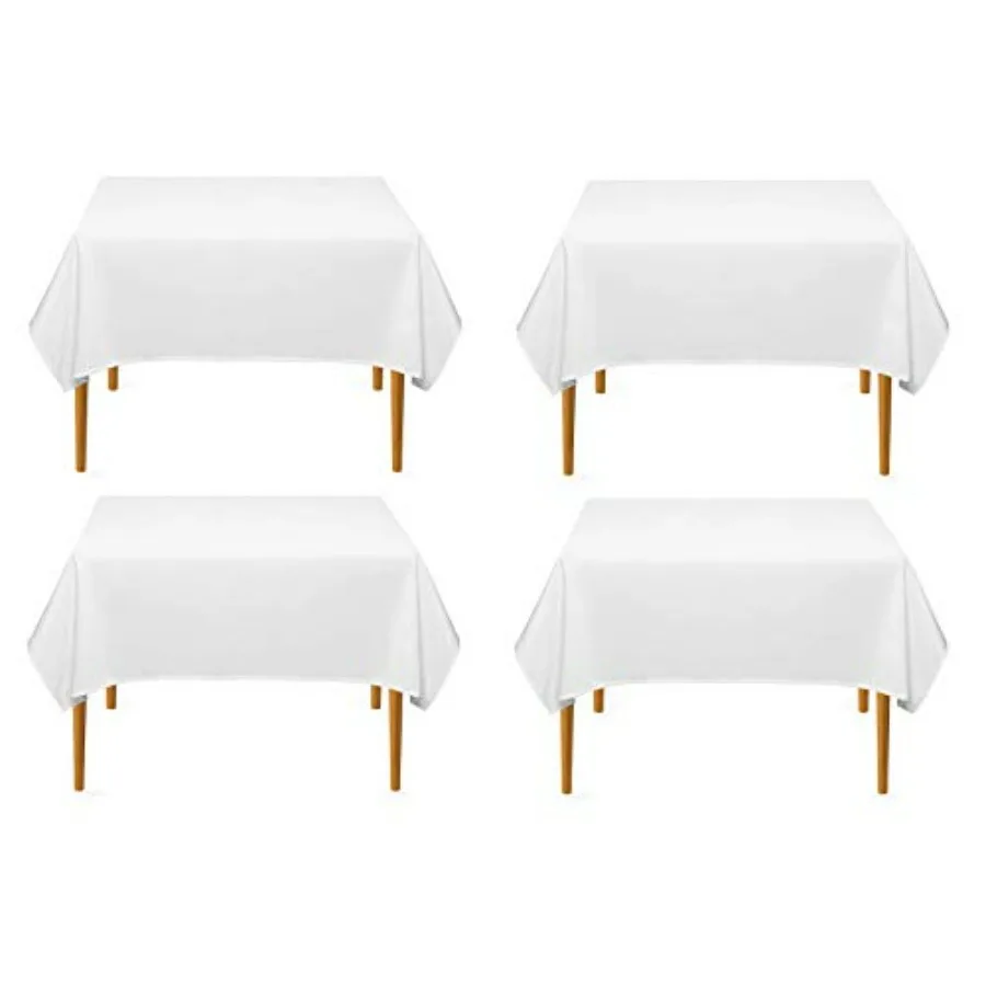 

Pure White 70 x 70 Poplin Polyester Tablecloth 4 Pack Wrinkle + Stain Resistant Easy Care Premium Fabric Fits Square or Round T