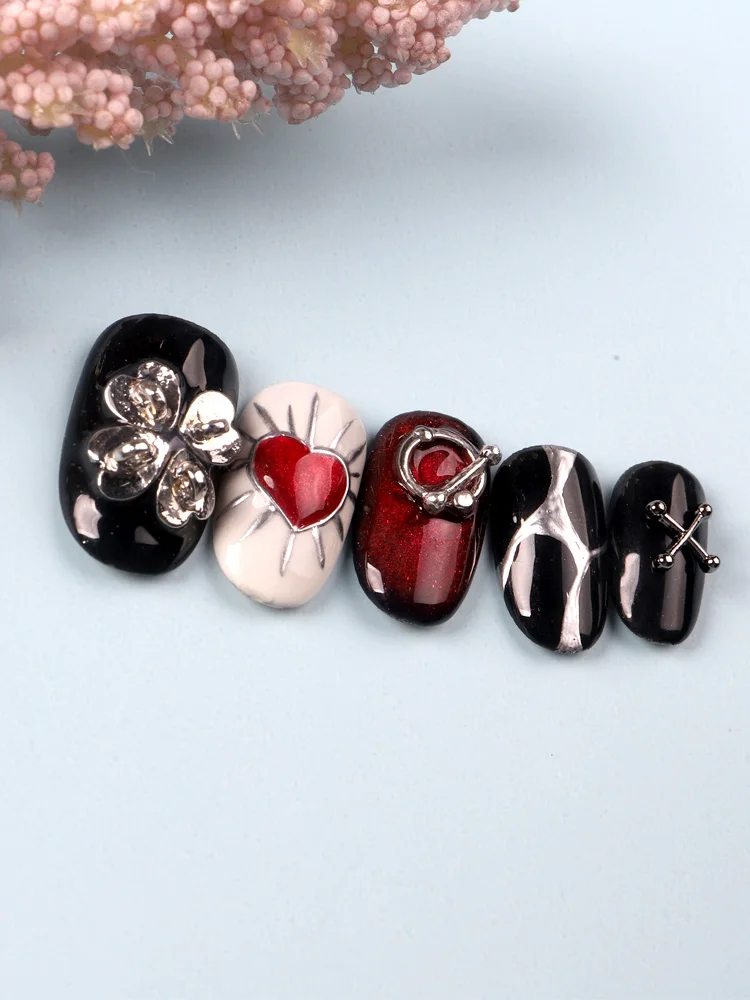 Liga mista Retro Círculo Nails Art Charms, 3D Punk Black Metal Parts, Manicure Acessórios, Decoração de unhas, 50pcs