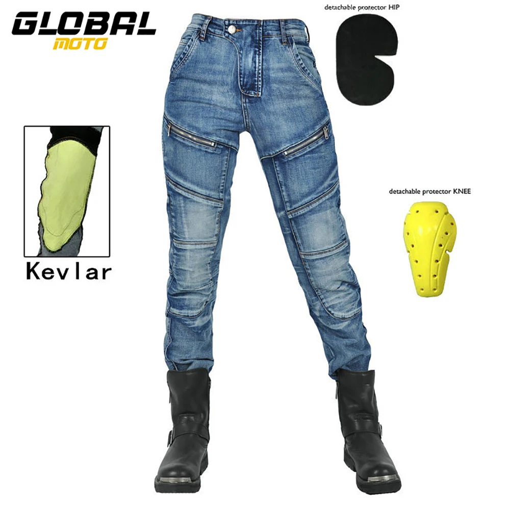 Women Retro Motorcycle Jeans Tear And Fall Resistant Motorcycle Riding Protective Pants Motocross Travel Safety Equipment