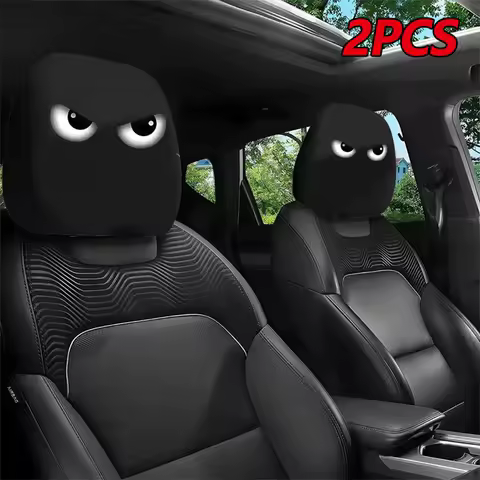 2PCS Funny Slanted Eyes Cartoon Print Car Headrest Cover for Halloween Christmas Holiday Automobile Interior Decoration