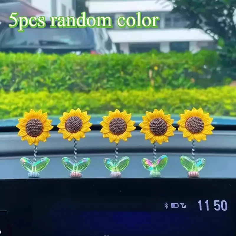 Creative Car Ornaments Shaking Head Cute Fresh Sunflower Center Console Rearview Mirror Ornaments Car Accessories Ladies Gifts