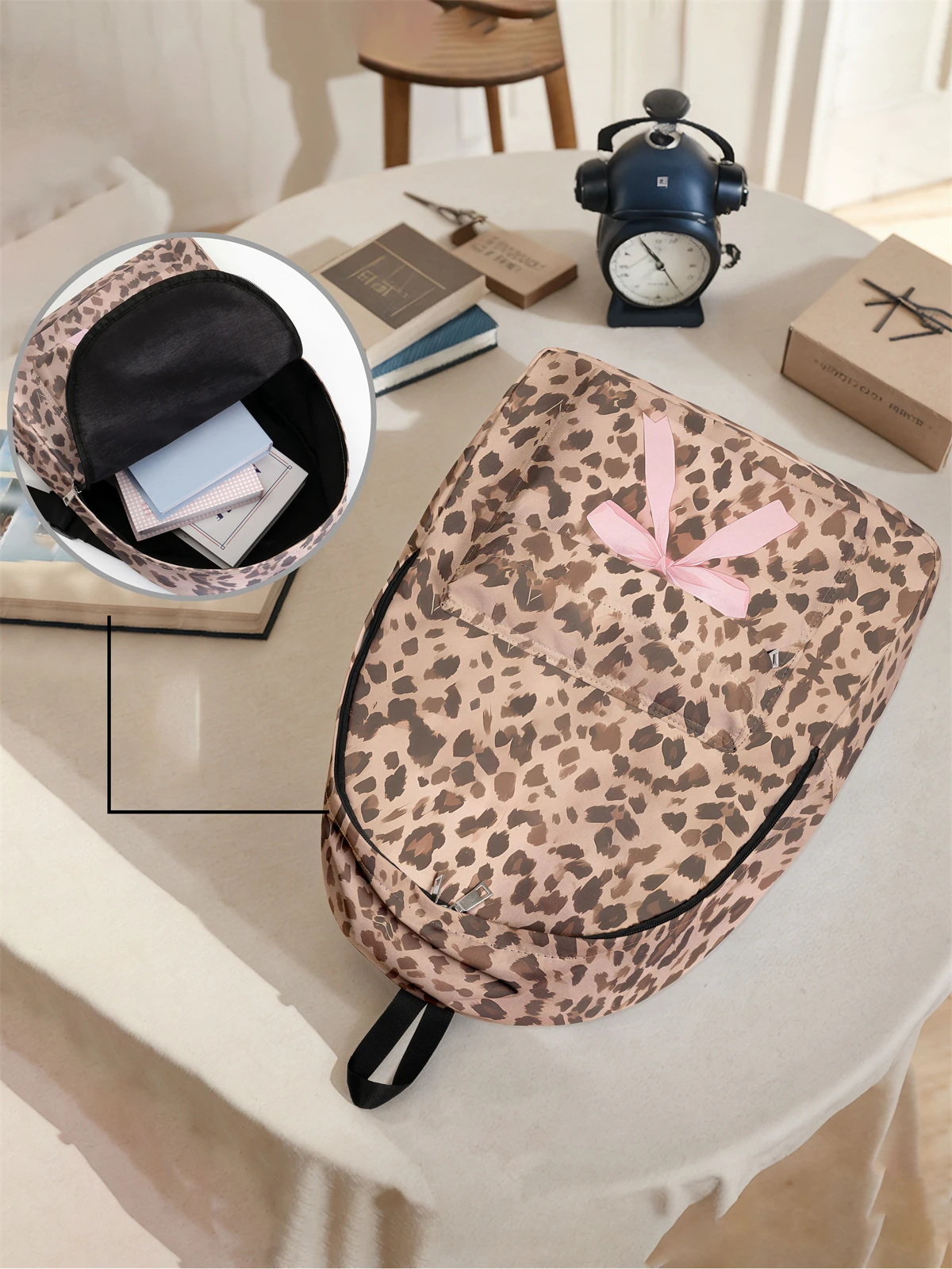 8911 Leopard Bows Ribbon Bowknot Mini Backpack Purse Travel Bag Lightweight Leopard print bow pattern backpack, new model for 2025  main image 3