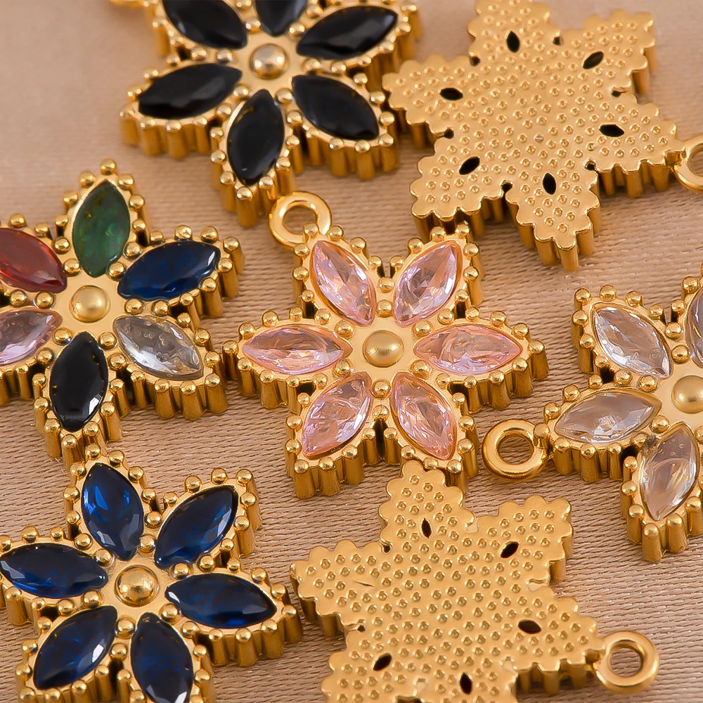 

1pc Stainless Steel Multicolour Flower Pendants Zircon Charms For Jewelry Making DIY Bracelet Handmade Accessories Wholesale