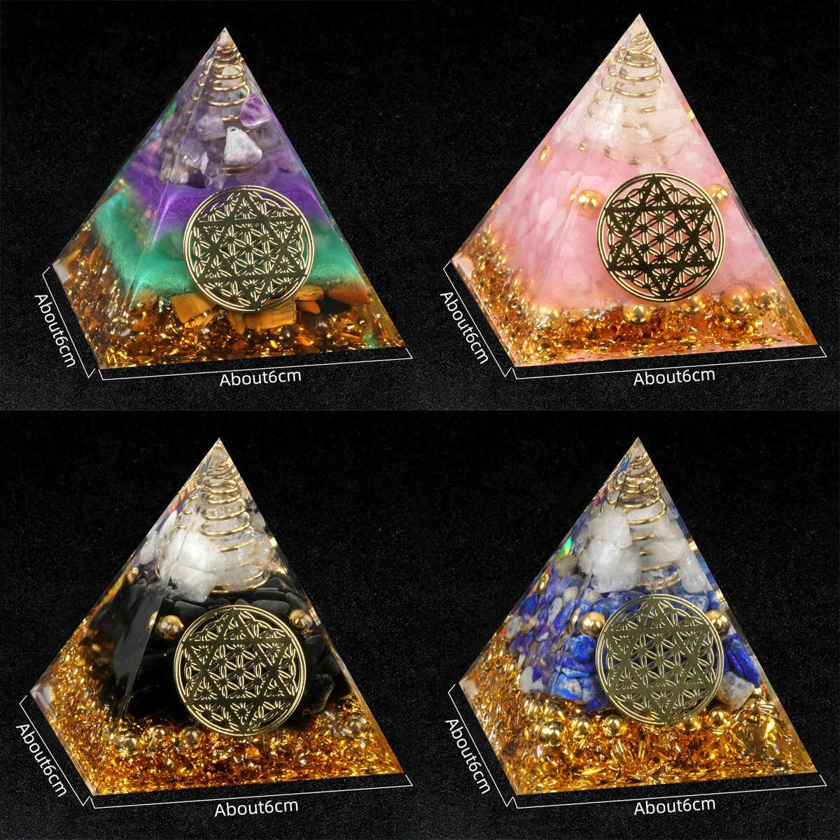 Energy Orgonite Pyramid Reiki Natural Amethyst Ball Healing Crystals Chakra Ornaments Resin Stones Craft Gift with Box Wholesale