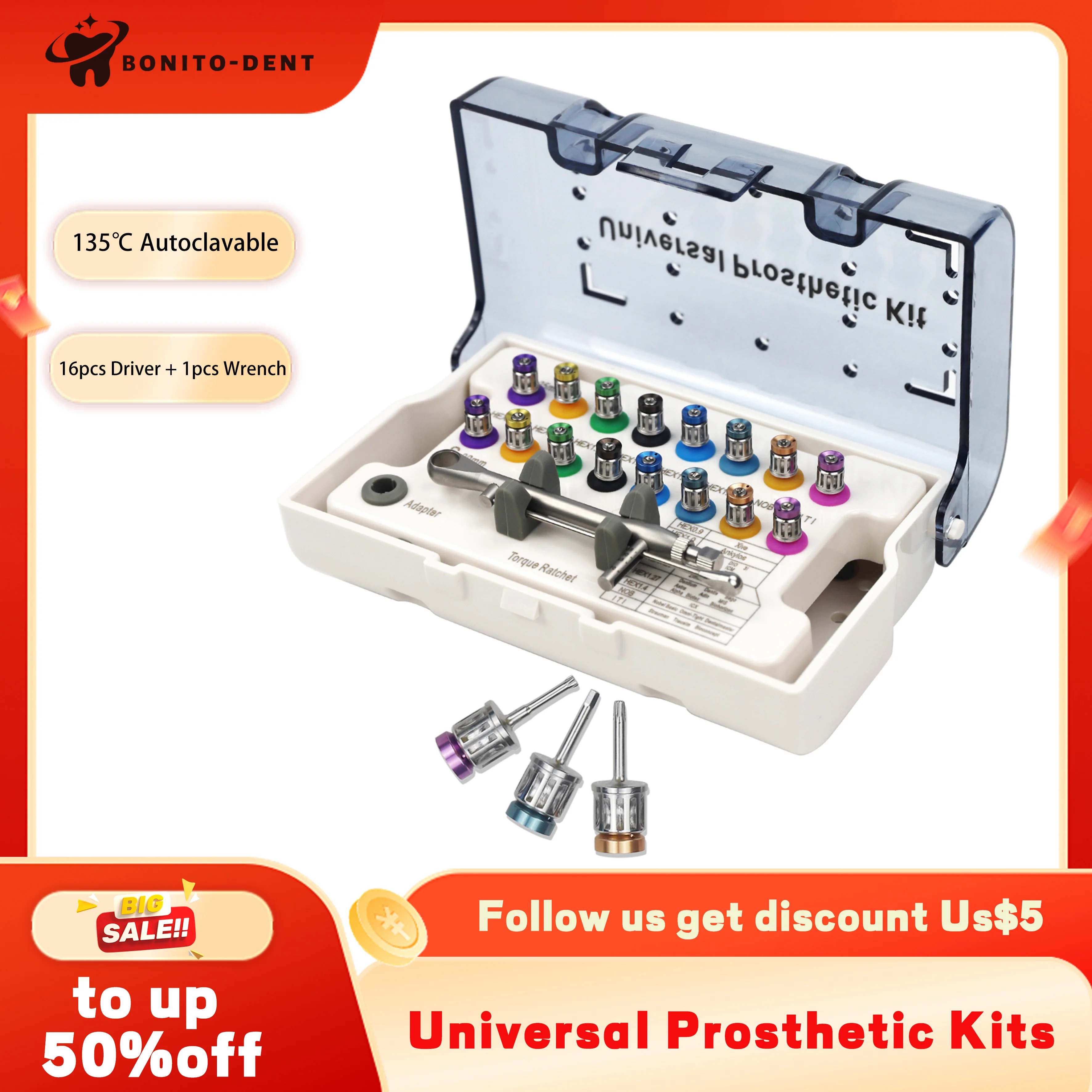 Chave de fenda para implante dentário, caixa universal, kit de chave de torque, catraca colorida, kit prótese, equipamento de odontologia