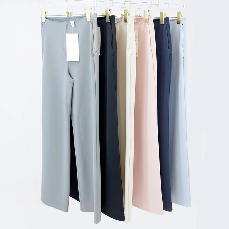 

Womens Yoga Work Office Trousers Straight Leg Mid Waist Slim Fit Stretch Flare Pants Comfort Lifting Butt Nude Feel Ankle Length