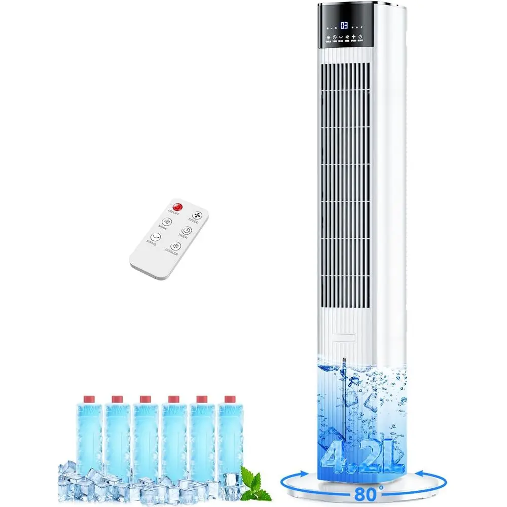42-Inch Portable Air Conditioner with 4E & 3-Speed Settings, 15H Timer, Aromatherapy, Memory Function, and 6 Ice Packs for Rooms