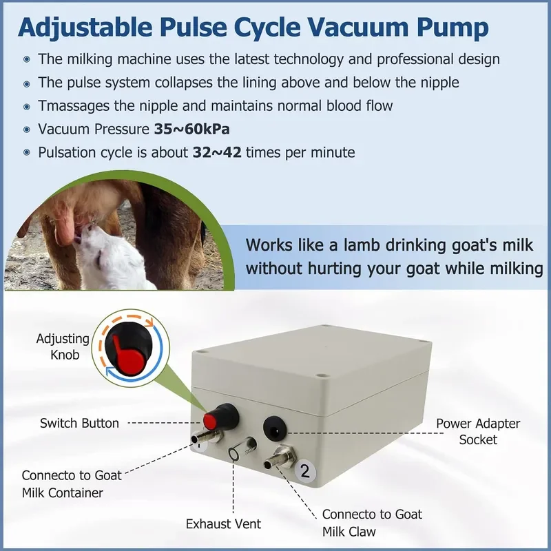 2026 Upgrade 3L Goat Milking Machine Continuously Adjustable Suction Pulsation Vacuum Electric Milker Portable Livstock