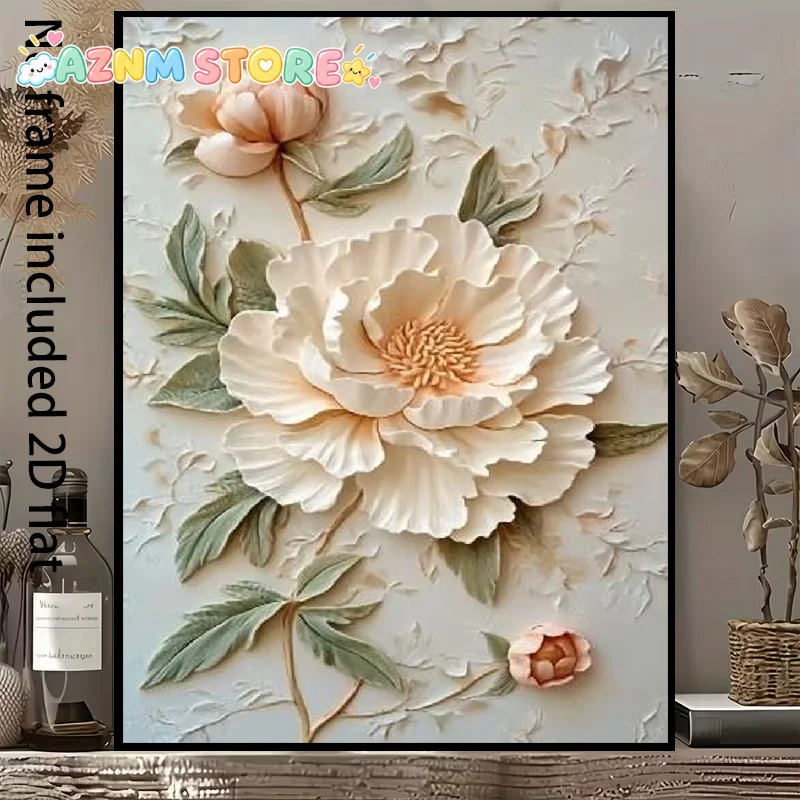 2D Flat 2027    Decorative Canvas Painting Exquisite Floral Canvas Painting, Delicate Three-Dimensional Flowers And Green Lea