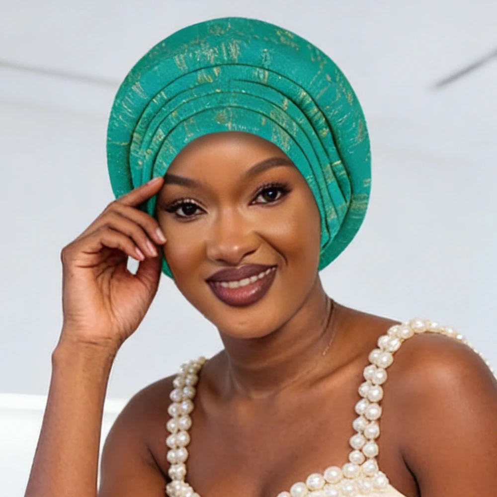 

Shiny African Headtie Turban Cap Muslim Hijab Bonnet Women Auto Gele Head Wrap Bonnet Headscarf Nigeria Wedding Party Headgear