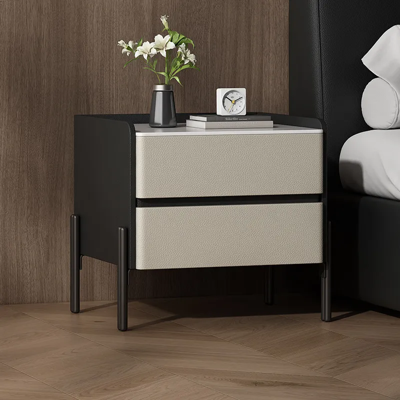 

Solid wood bedside table, home bedroom, light luxury, high-end, modern and simple slate storage cabinet, color-blocked bedside t