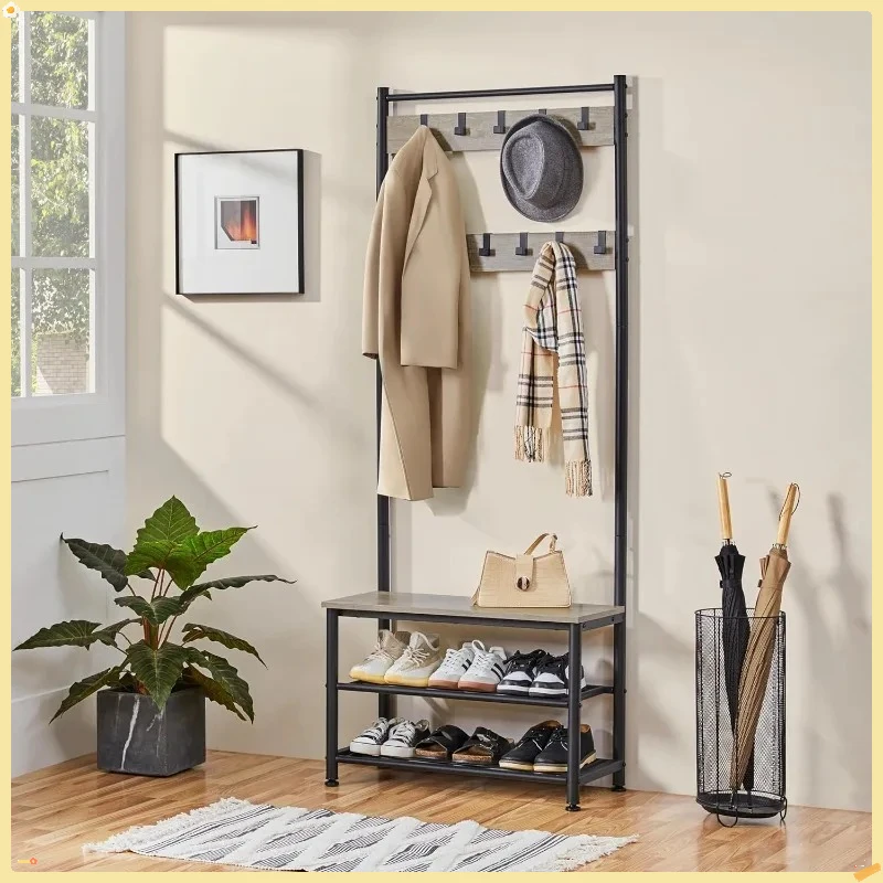 

Industrial Shoe Bench Coat Rack, 9-Hook Hall Tree Entryway Storage for Modern Home