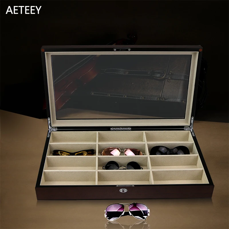 Wooden Sunglasses Storage Box Multi Grid Large Sunglasses Display Box Single Layer Glasses Box Eye Box Men's Women's with Lock