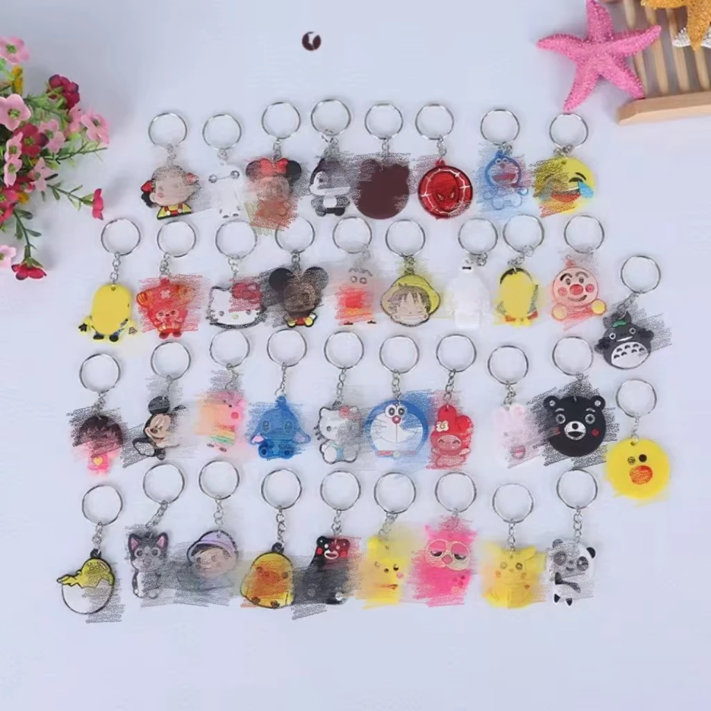 50pcs/Lot PVC Creative Cute Cartoon Keychain Mascot Personalized Soft Rubber Gift Keyring Gift Small Commodity Bag Doll Pendant