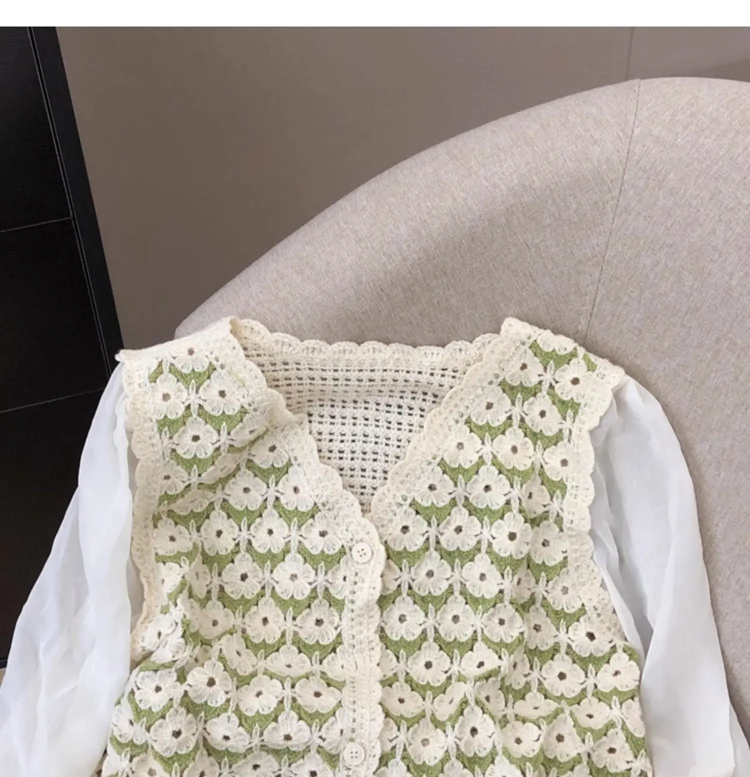 Embroidery Floral Crochet Knit Top Women Long Sleeve V-Neck Button Front Blouse Cardigan Spring Summer Fairycore Outfit