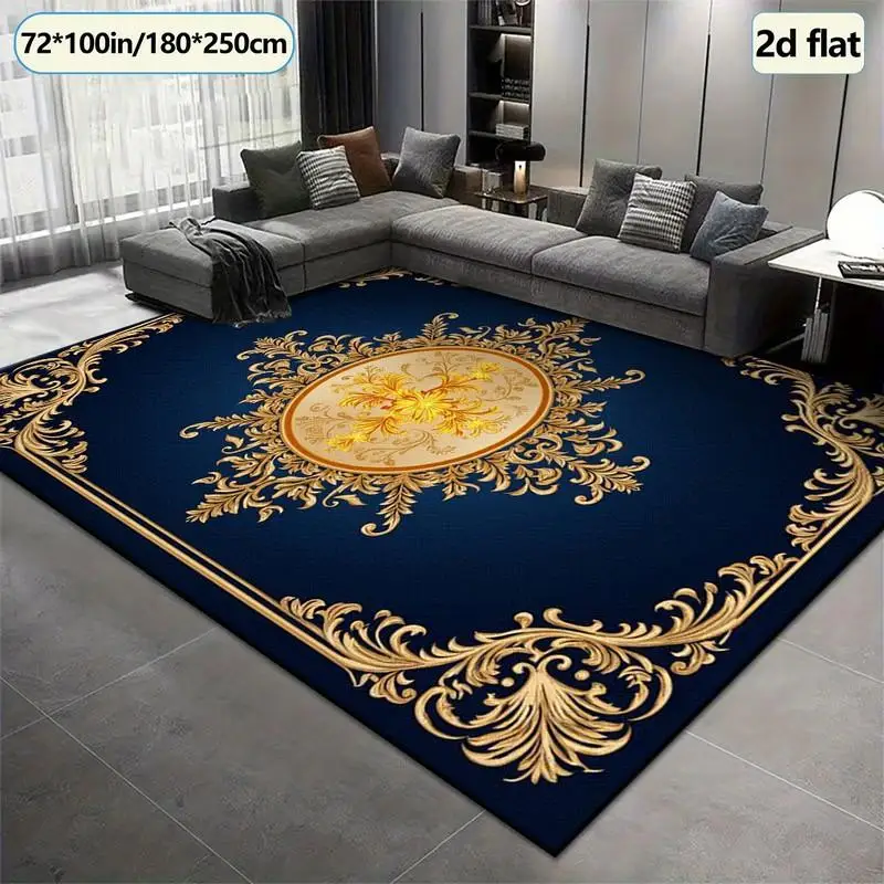 1 Piece Baroque Gold Floral Carpet, Soft and Comfortable, All-Season, Lightweight and Easy Care, Living Room Bedroom Dining Room Decor, Autumn Winter