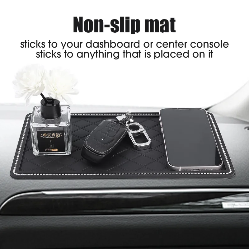 Car Dashboard Anti-Slip Mat Diamond Decoration Auto Interior Pad for Phone Key Sunglass Storage Organizers Accessories