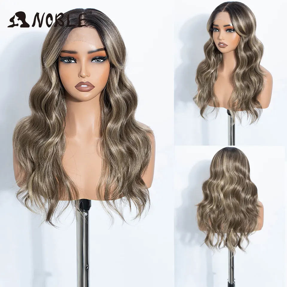 Synthetische Perücke mit Spitze am Vorderteil, 20 Zoll, 6x4, mit Highlights in Aschblond und Braun, natürliche Haaransatzlinie, hitzebeständig, für brasilianische Frauen. – Detail 8