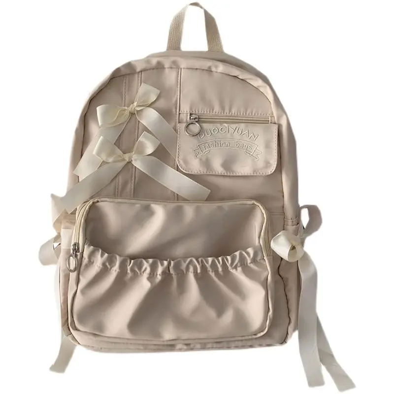 Lovely Bowknot All-match Backpack Forwomen Casual Japanese Style Lolita Zipper Soft Handle School Backpack for College Students