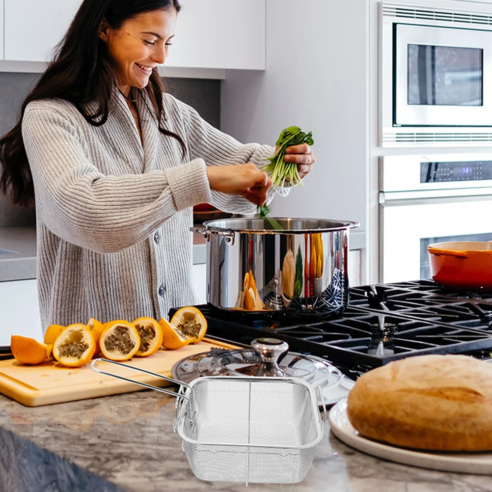 

2Pcs Stainless Steel Fry Basket Mesh Strainer Deep Fryer Potato Cooking Long H Kitchen Tool Vegetable Frying