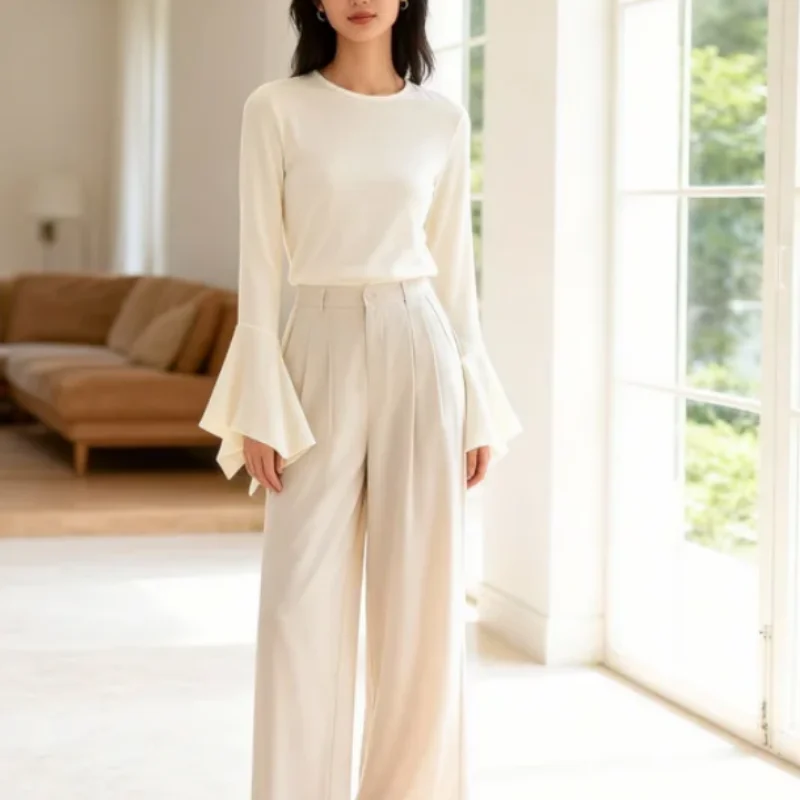 우아한 캐주얼 여성용 삼색 레이어드 소매 티셔츠 가을/겨울 신상 2025 하이스트리트 스타일