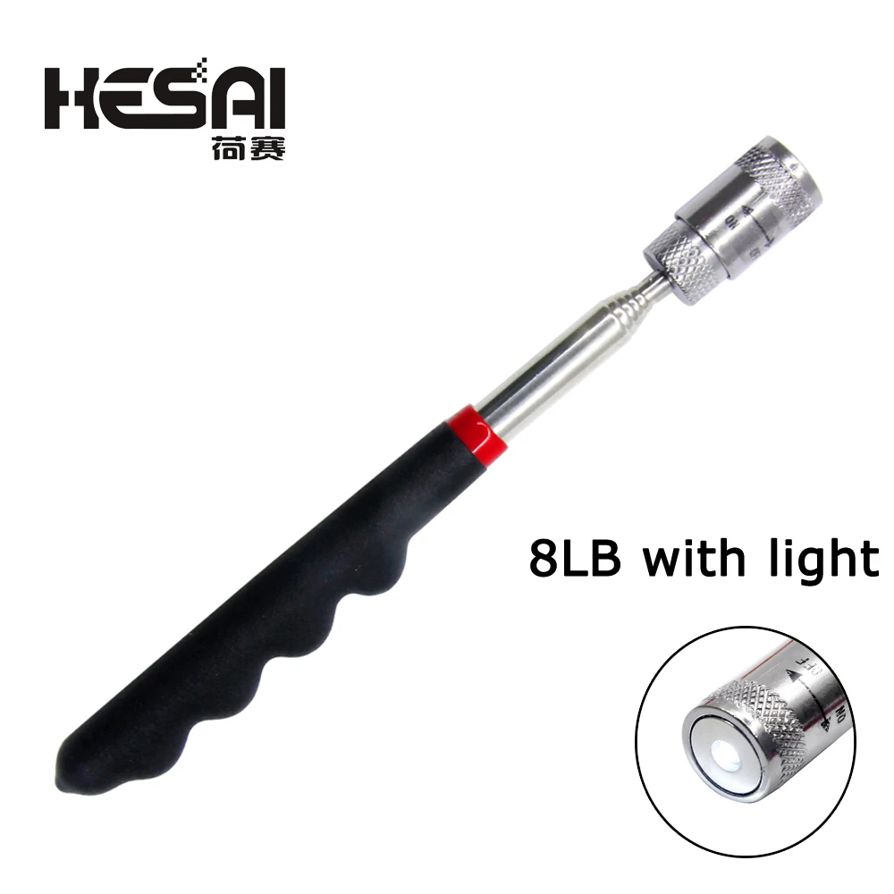 Black Handle Magnetic Pickup Stainless Steel Antenna Retractable Suction Iron Rod Strong Magnetic Suction Rod with LED Light