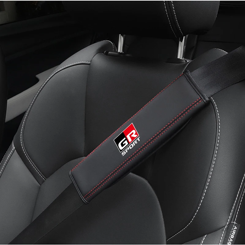 2Pcs Leather Car Safety Belt Shoulder Cover Pads For Toyota GR Sport Gazoo Racing Yaris 86 Corolla Hilux Supra C-HR Tyre