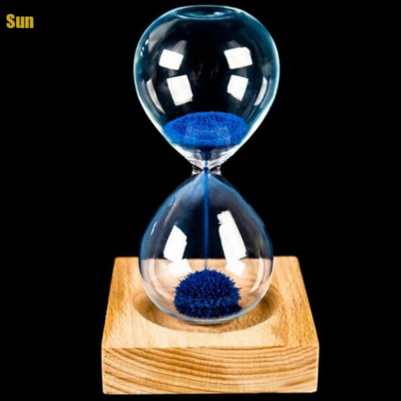 Wood Glass + Iron Powder Sand Flowering Magnetic Hourglass with Packaging Hourglasses 13.5X5.5cm Wooden Seat Gift Presents