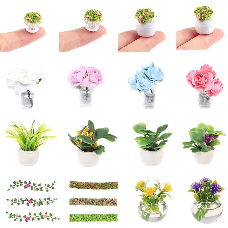 Dollhouse DIY Mini Roses Miniature Flower Vine Dollhouse Plant Bonsai 1/12 Flower Handcrafted Clay Colorful Climbing Rose Wattle