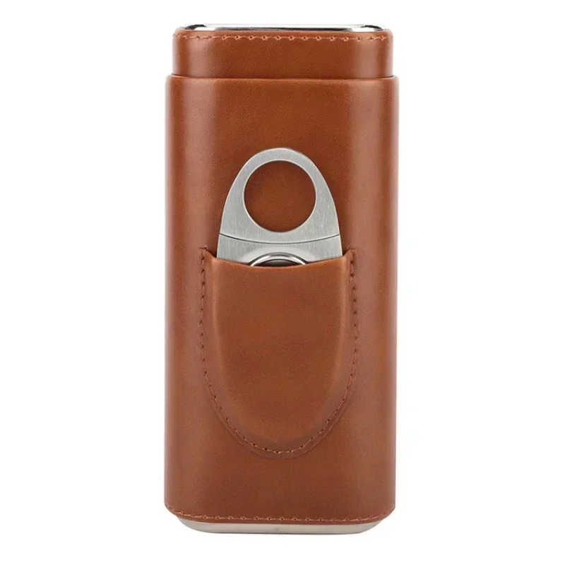 Cigar Case with Cutter Humidor Travel Cigar Pouch, Leather Box, 3 Finger, Portable Holder Tube