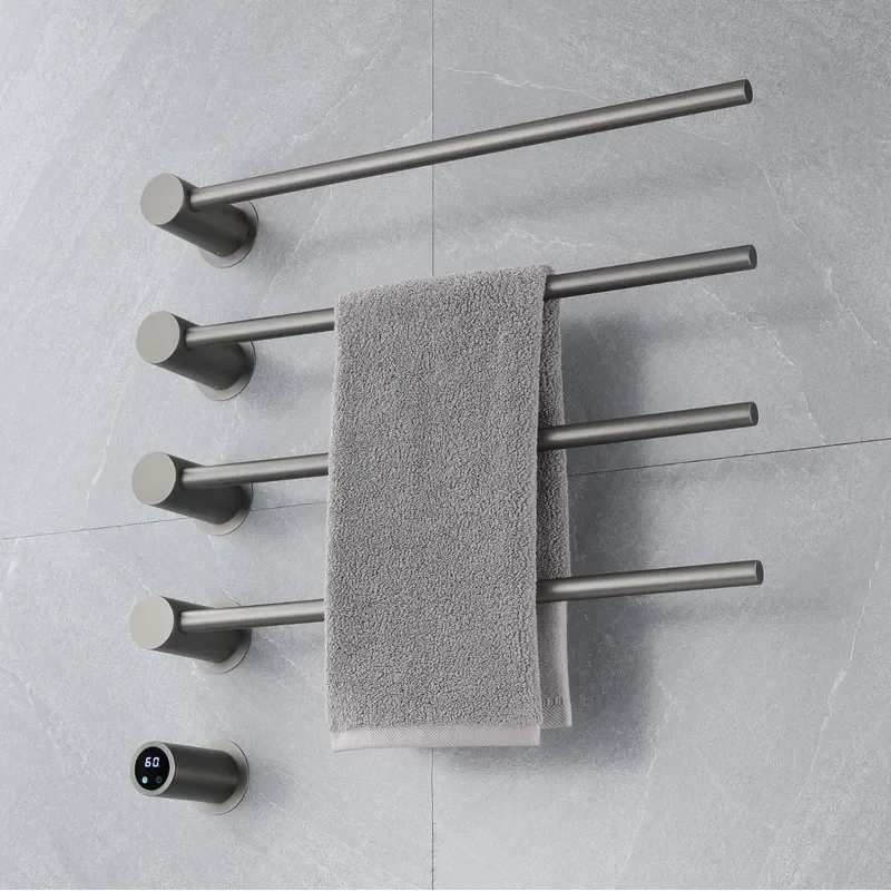 Smart Electric Towel Rack Wall Mounted Stainless Steel Heated Bathroom Accessory No Drill Installation Modern Minimalist