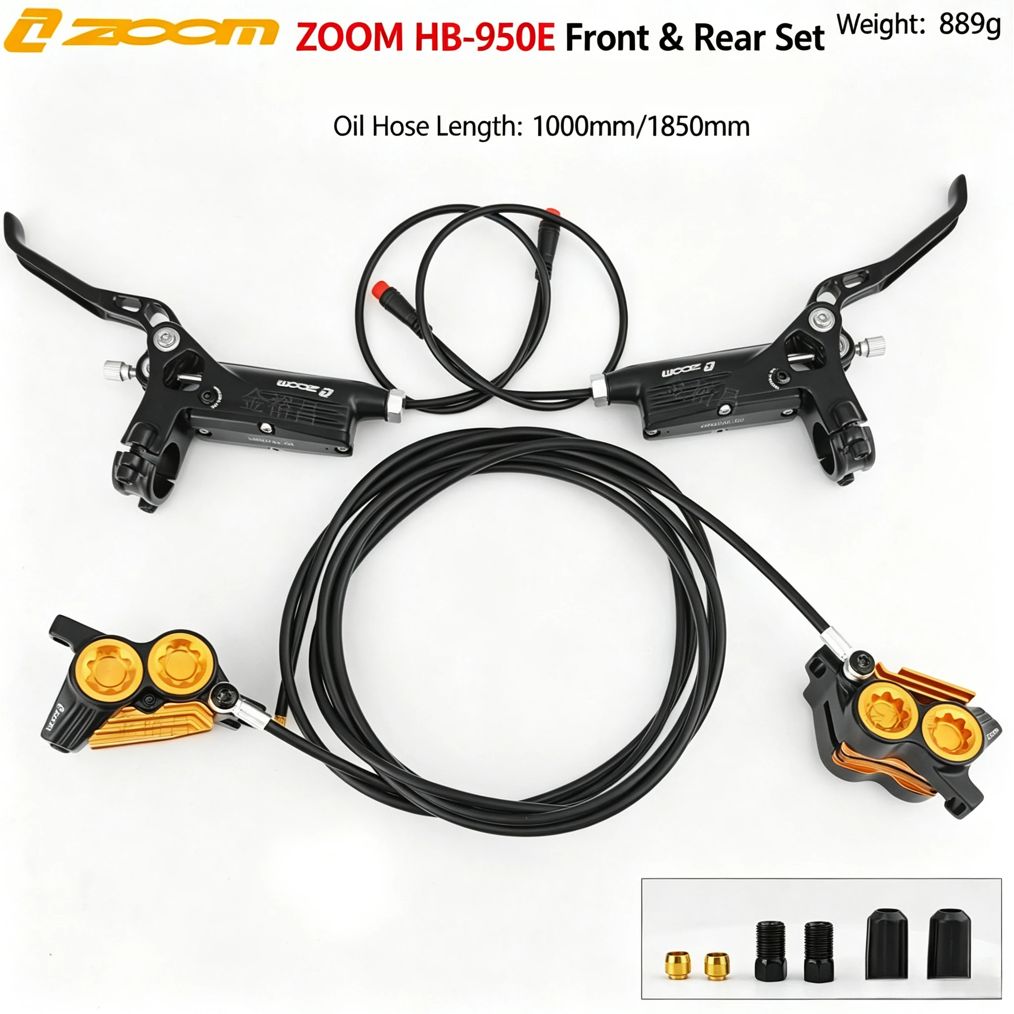 ZOOM HB-950E 4 Piston Hydraulic Disc Brake With Power Cut-off Sensor Golden Cooling Fins Front 1000mm Rear 1850mm for E-Bike image 3