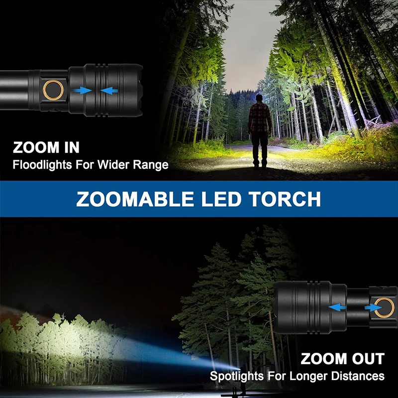 مصباح يدوي صغير محمول LED من الألومنيوم USB مصباح شعلة قابل لإعادة الشحن مدمج ببطارية 18650 ضوء عمل محمول للتخييم #4