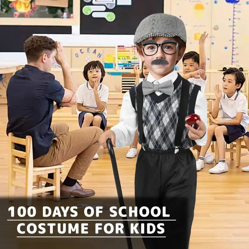 

Детский костюм для косплея на Хэллоуин для мальчиков, 100-дневная школа, костюм для старика, аксессуары, ty'4