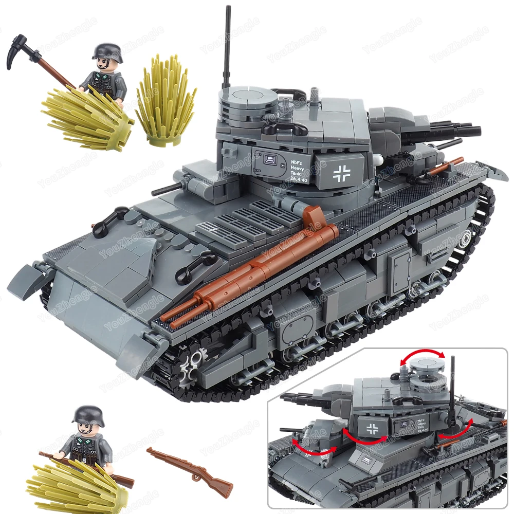 Multi-torre NbFzip Pesante Grigio Scuro Carro Armato Building Block Assemblaggio MOCww2 Figure Armi Attrezzature Scena Modello Ornamenti Regalo Giocattolo