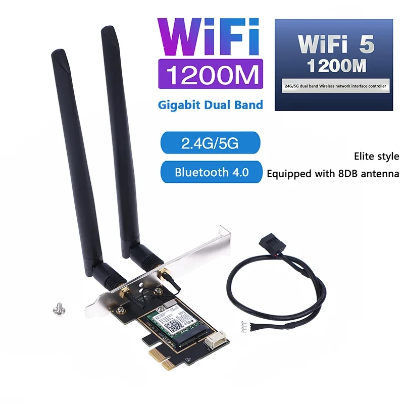 Scheda PCI-E wireless integrata dual band 7260AC 2.4G/5G per PC desktop Adattatore WiFi PCI Express 1200Mbps Bluetooth 4.0