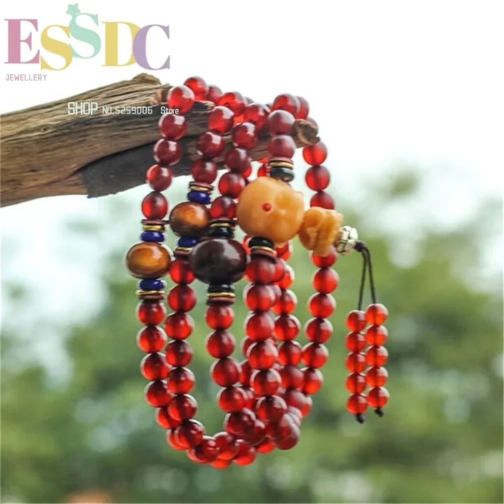 Natural Selected Tibetan Old Sheep Horn 108 Beads Mala Bracelet with Weathered Bodhi Sudhana Long Prayer Yoga Necklace Wholesale