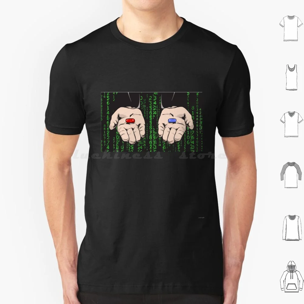 Camiseta de algodón con diseño de píldora roja o azul, camisa de color rojo o azul con diseño de película de Keanu Reeves, 6xl
