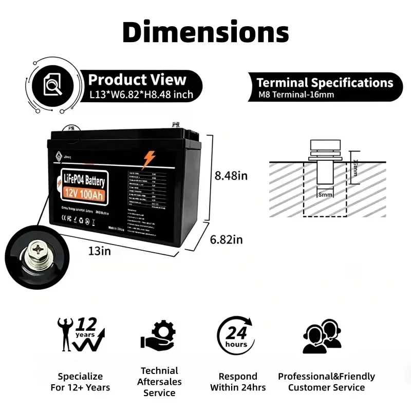 Hot Sale Custom UL CE KC 12V 12.8V Lithium Ion Battery Packs 50Ah 100Ah 200Ah Solar Rechargeable Lifep04 Durable Batteries