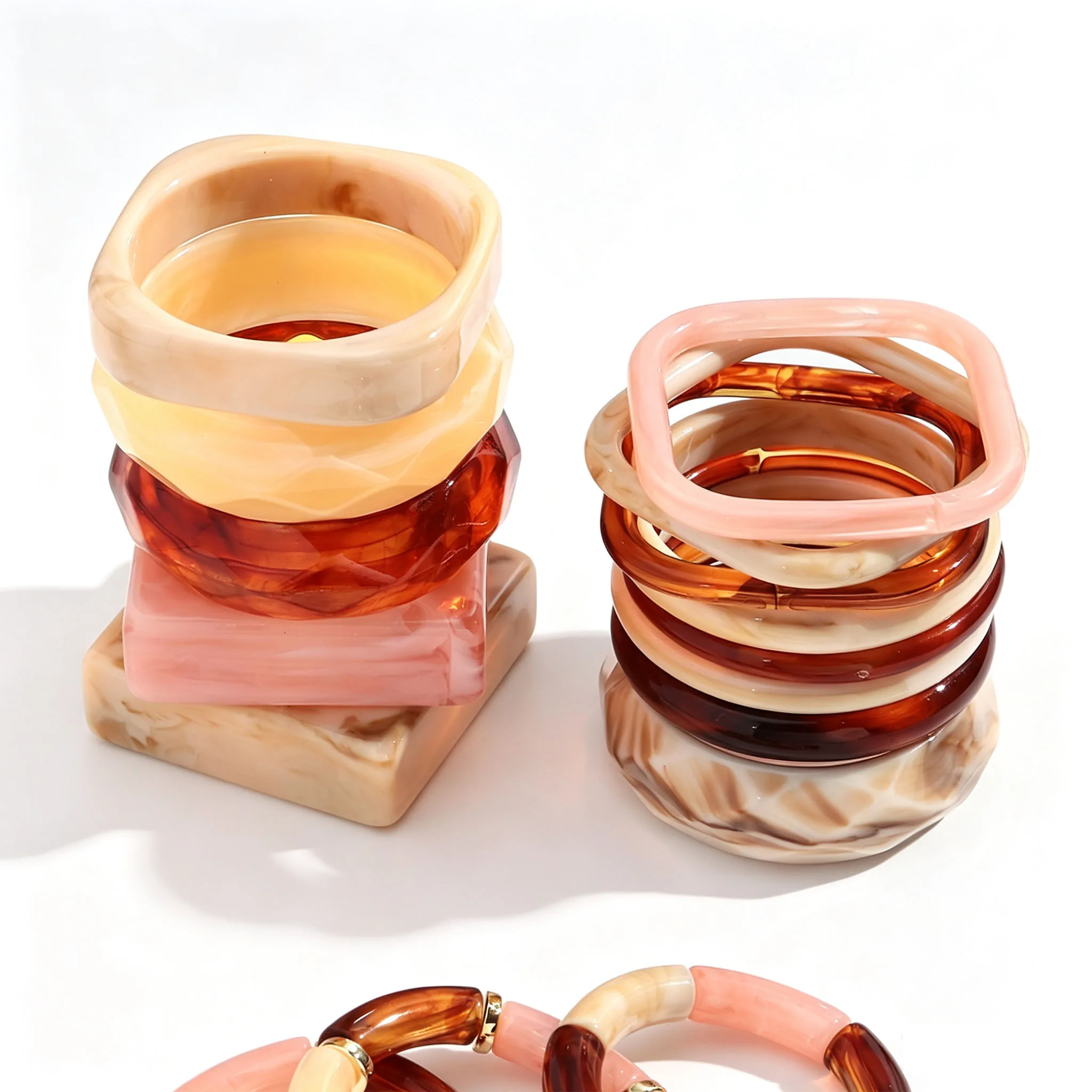 Trendy Resin Irregular Geometric Chunky Bangle Bracelets Elegant Acrylic Beaded Elastic Bracelet Fashion Jewelry Gifts
