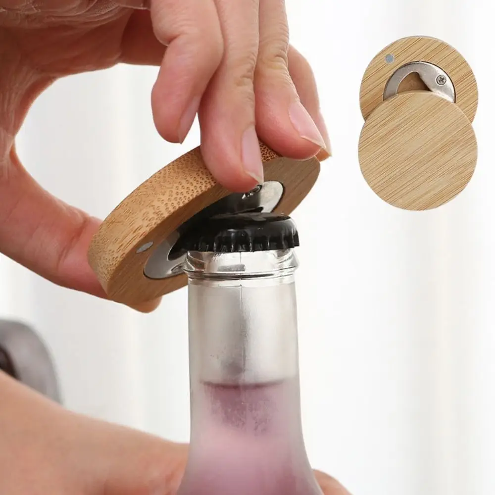 

5pcs Party Supplies Round Bamboo Blank Bottle Opener Magnetic Smooth-surfaced Beer Opener DIY Fridge Magnet Soda